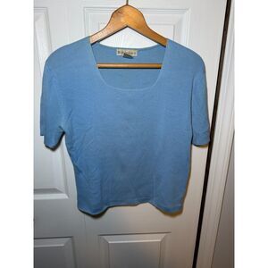 Dressbarn Women's Light Blue Short Sleeve Knit Sweater Top Size Large